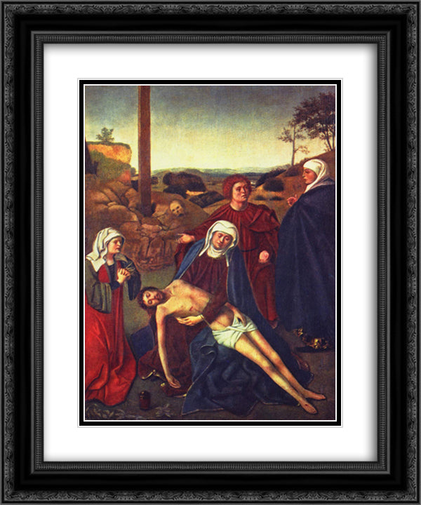 The Lamentation 20x24 Black Ornate Wood Framed Art Print Poster with Double Matting by Christus, Petrus