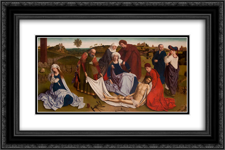The Lamentation over the Dead Christ 24x16 Black Ornate Wood Framed Art Print Poster with Double Matting by Christus, Petrus