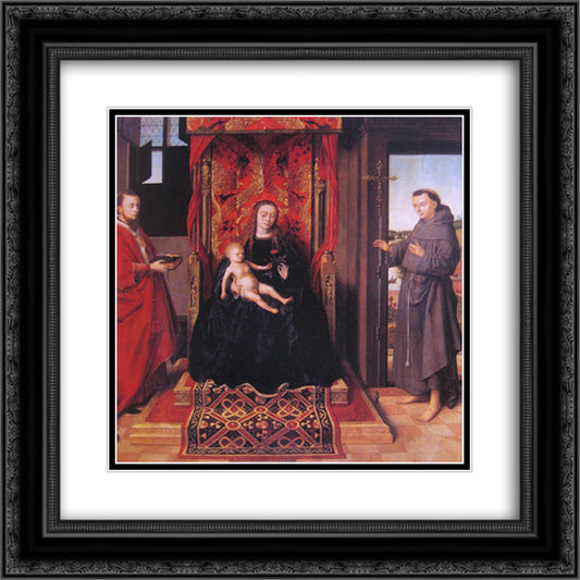 The Virgin and Child Enthroned with Saints Jerome and Francis 20x20 Black Ornate Wood Framed Art Print Poster with Double Matting by Christus, Petrus