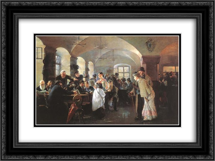 In the brewery in Munich 24x18 Black Ornate Wood Framed Art Print Poster with Double Matting by Laszlo, Philip de