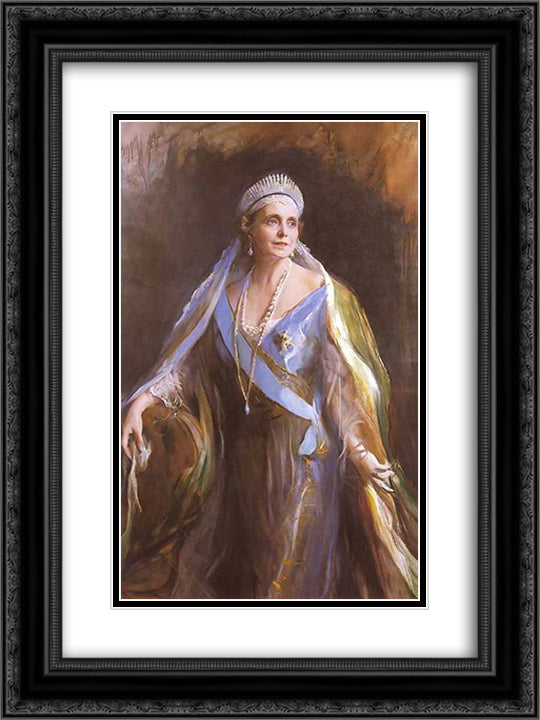 Queen Marie of Romania 18x24 Black Ornate Wood Framed Art Print Poster with Double Matting by Laszlo, Philip de