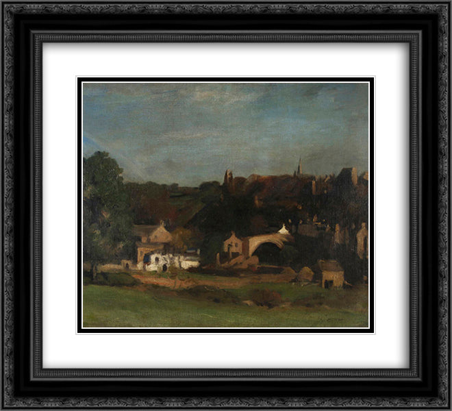 A View of Barnard Castle, Yorkshire, from the River 22x20 Black Ornate Wood Framed Art Print Poster with Double Matting by Steer, Philip Wilson