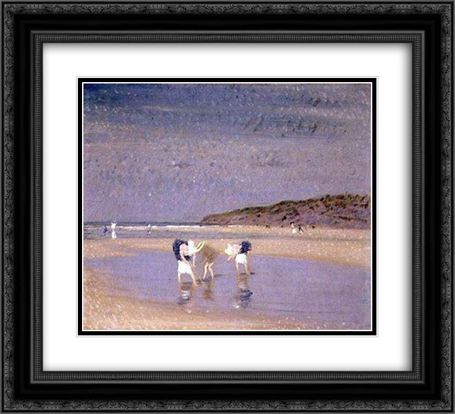 Boulogne Sands. Children Shrimping 22x20 Black Ornate Wood Framed Art Print Poster with Double Matting by Steer, Philip Wilson