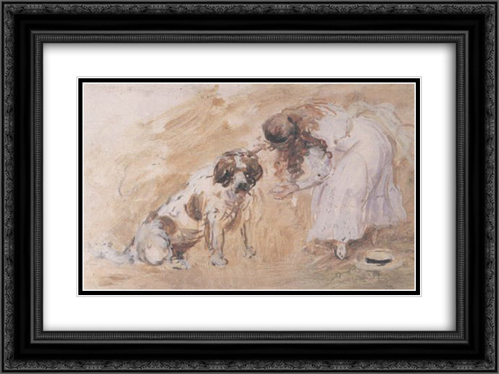 Girl and St. Bernard Dog 24x18 Black Ornate Wood Framed Art Print Poster with Double Matting by Steer, Philip Wilson