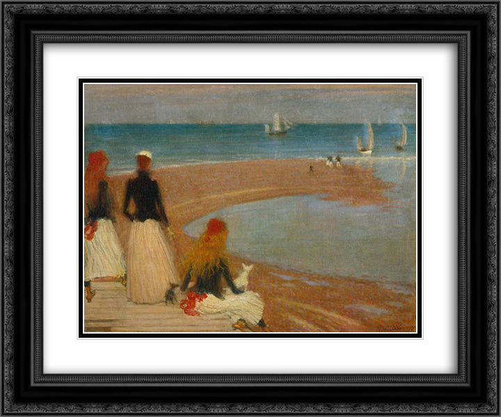 The Beach at Walberswick 24x20 Black Ornate Wood Framed Art Print Poster with Double Matting by Steer, Philip Wilson