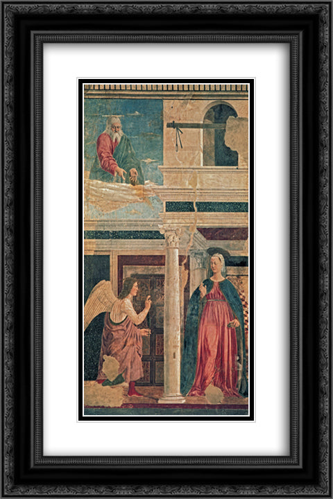 Annunciation 16x24 Black Ornate Wood Framed Art Print Poster with Double Matting by Piero, della Francesca