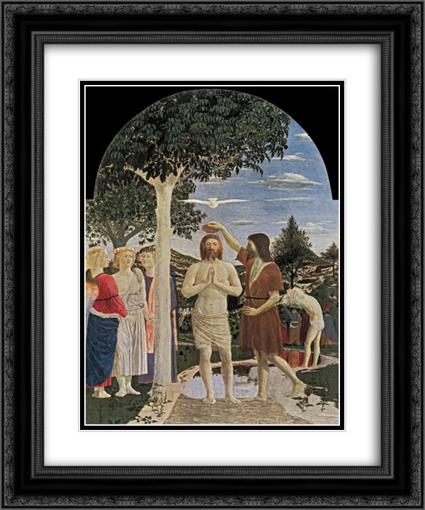 Baptism of Christ 20x24 Black Ornate Wood Framed Art Print Poster with Double Matting by Piero, della Francesca
