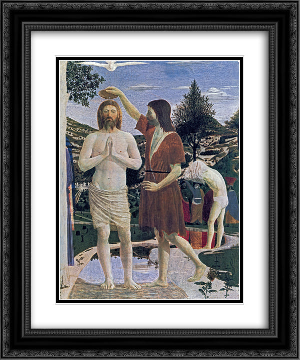 Baptism of Christ (detail) 20x24 Black Ornate Wood Framed Art Print Poster with Double Matting by Piero, della Francesca