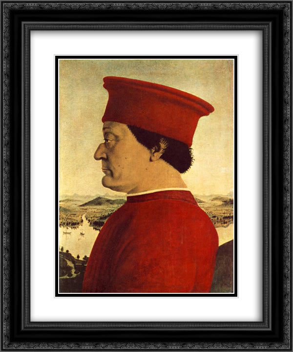 Federigo da Montefeltro 20x24 Black Ornate Wood Framed Art Print Poster with Double Matting by Piero, della Francesca