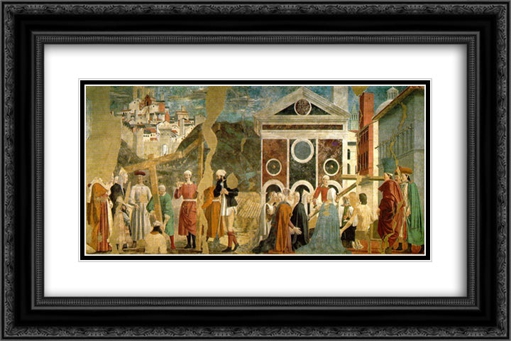 Finding and Recognition of the True Cross 24x16 Black Ornate Wood Framed Art Print Poster with Double Matting by Piero, della Francesca
