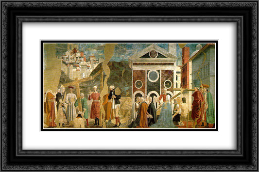 Finding and Recognition of the True Cross 24x16 Black Ornate Wood Framed Art Print Poster with Double Matting by Piero, della Francesca