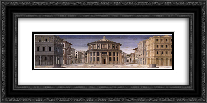 Ideal City 24x12 Black Ornate Wood Framed Art Print Poster with Double Matting by Piero, della Francesca