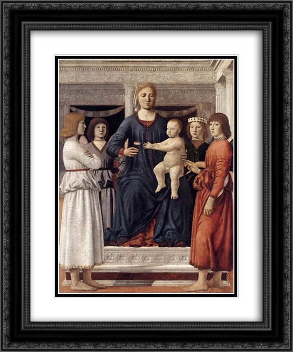 Madonna and Child Attended by Angels 20x24 Black Ornate Wood Framed Art Print Poster with Double Matting by Piero, della Francesca