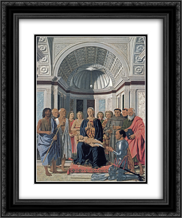 Madonna and Child with Saints 20x24 Black Ornate Wood Framed Art Print Poster with Double Matting by Piero, della Francesca