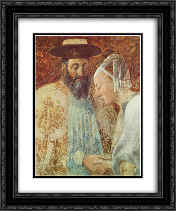 Meeting between the Queen of Sheba and King Solomon (detail) 20x24 Black Ornate Wood Framed Art Print Poster with Double Matting by Piero, della Francesca