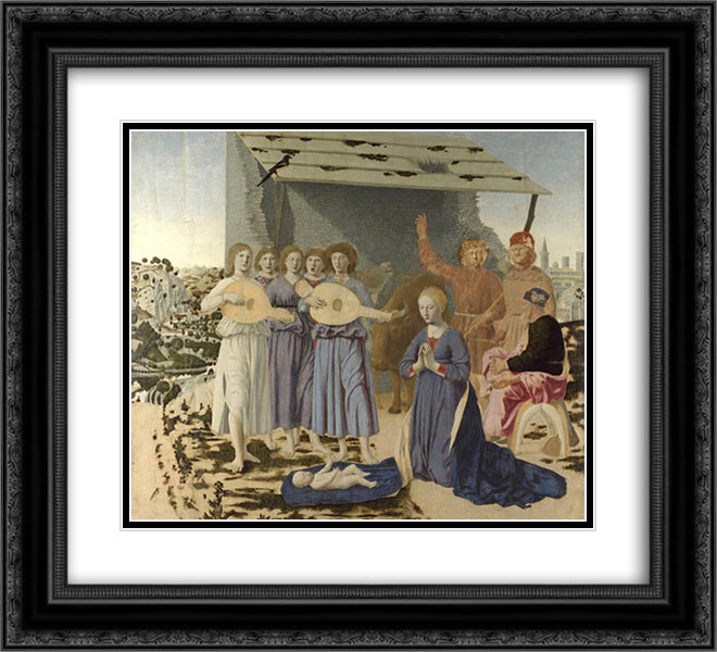Nativity 22x20 Black Ornate Wood Framed Art Print Poster with Double Matting by Piero, della Francesca