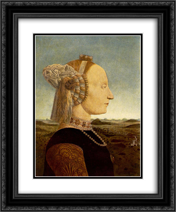 Portrait of Battista Sforza 20x24 Black Ornate Wood Framed Art Print Poster with Double Matting by Piero, della Francesca