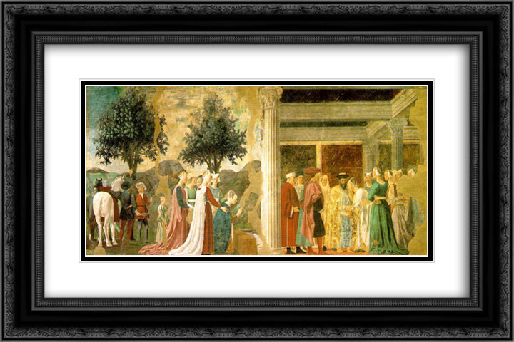 Procession of the Queen of Sheba and Meeting between the Queen of Sheba and King Solomon 24x16 Black Ornate Wood Framed Art Print Poster with Double Matting by Piero, della Francesca