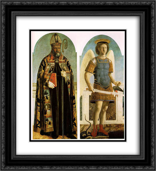 St. Augustine and St. Michael 20x22 Black Ornate Wood Framed Art Print Poster with Double Matting by Piero, della Francesca