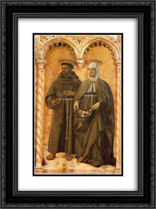 St. Francis and St. Elizabeth 18x24 Black Ornate Wood Framed Art Print Poster with Double Matting by Piero, della Francesca