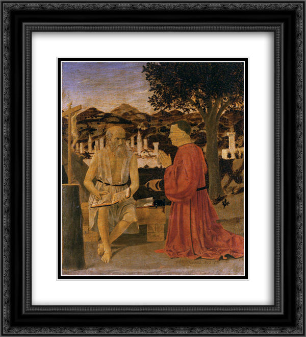 St. Jerome and a Donor 20x22 Black Ornate Wood Framed Art Print Poster with Double Matting by Piero, della Francesca