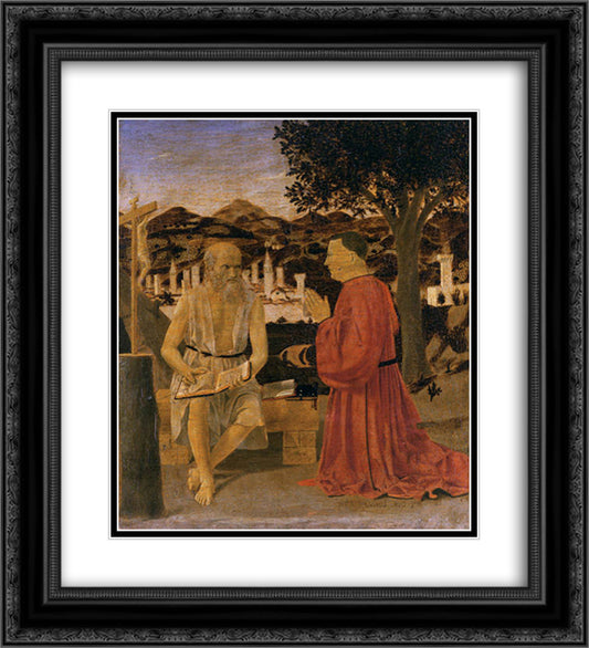 St. Jerome and a Donor 20x22 Black Ornate Wood Framed Art Print Poster with Double Matting by Piero, della Francesca