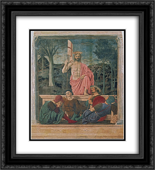 The Resurrection 20x22 Black Ornate Wood Framed Art Print Poster with Double Matting by Piero, della Francesca