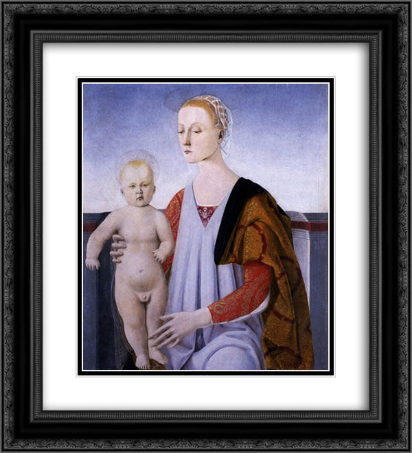 Virgin and Child 20x22 Black Ornate Wood Framed Art Print Poster with Double Matting by Piero, della Francesca