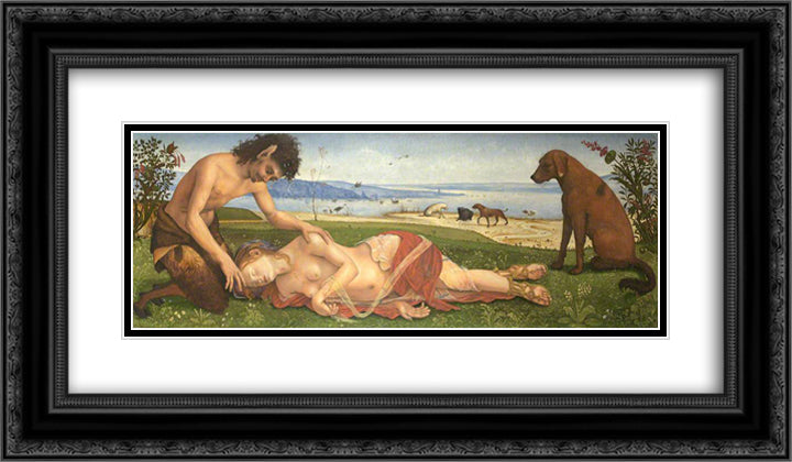 A Satyr mourning over a Nymph 24x14 Black Ornate Wood Framed Art Print Poster with Double Matting by Cosimo, Piero di