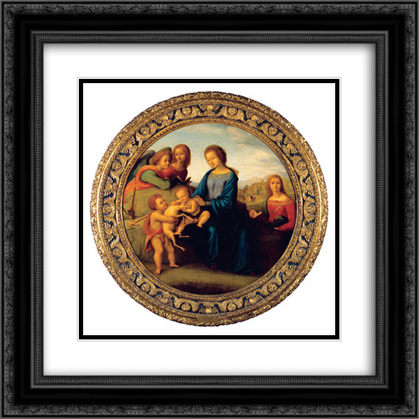 Madonna and Child with Saints and Angels 20x20 Black Ornate Wood Framed Art Print Poster with Double Matting by Cosimo, Piero di