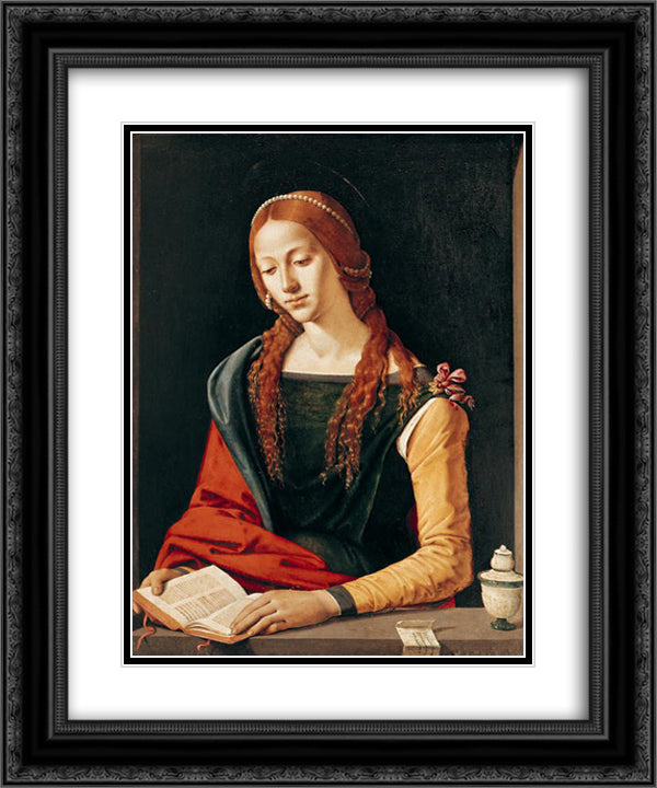 Maria Magdalena 20x24 Black Ornate Wood Framed Art Print Poster with Double Matting by Cosimo, Piero di