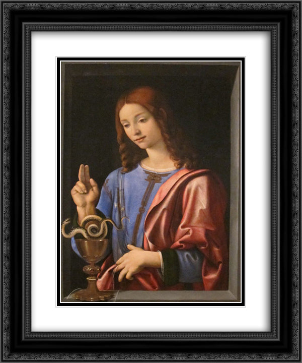 St. John the Evangelist 20x24 Black Ornate Wood Framed Art Print Poster with Double Matting by Cosimo, Piero di