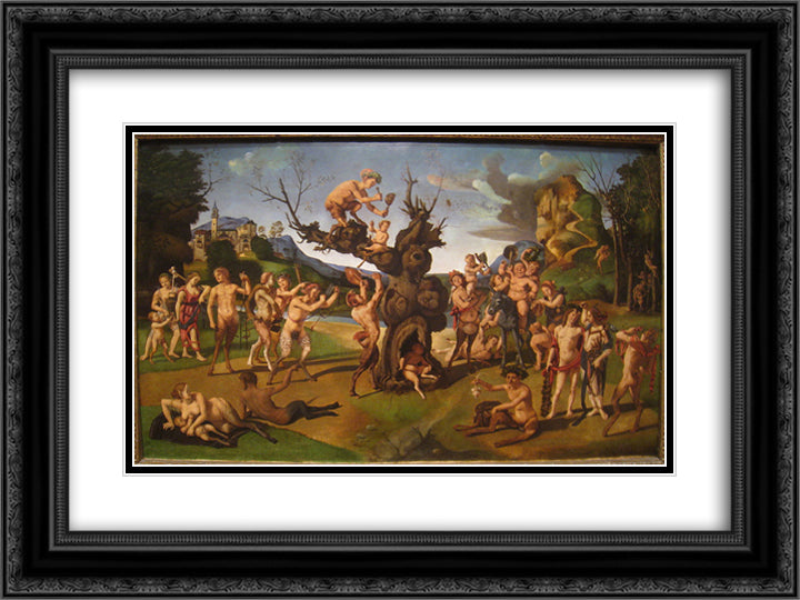The Discovery of Honey by Bacchus 24x18 Black Ornate Wood Framed Art Print Poster with Double Matting by Cosimo, Piero di