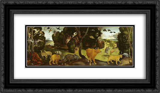 The Forest Fire 24x14 Black Ornate Wood Framed Art Print Poster with Double Matting by Cosimo, Piero di