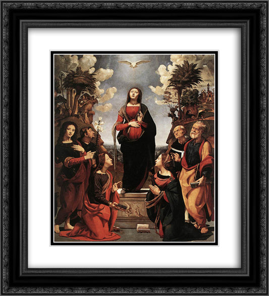 The Immaculate Conception with Saints 20x22 Black Ornate Wood Framed Art Print Poster with Double Matting by Cosimo, Piero di