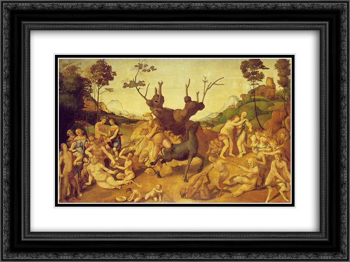 The Misfortunes of Silenus 24x18 Black Ornate Wood Framed Art Print Poster with Double Matting by Cosimo, Piero di