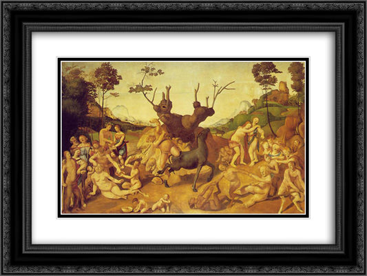 The Misfortunes of Silenus 24x18 Black Ornate Wood Framed Art Print Poster with Double Matting by Cosimo, Piero di