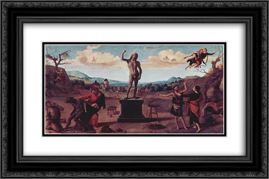 The Myth of Prometheus 24x16 Black Ornate Wood Framed Art Print Poster with Double Matting by Cosimo, Piero di