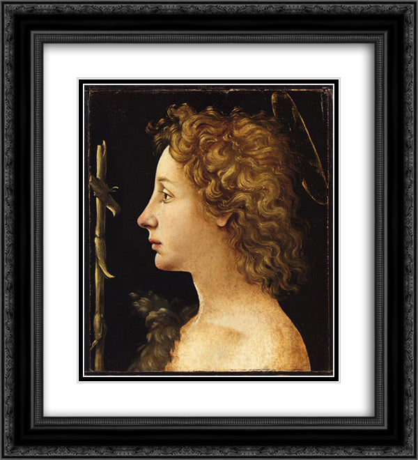 The Young Saint John the Baptist 20x22 Black Ornate Wood Framed Art Print Poster with Double Matting by Cosimo, Piero di