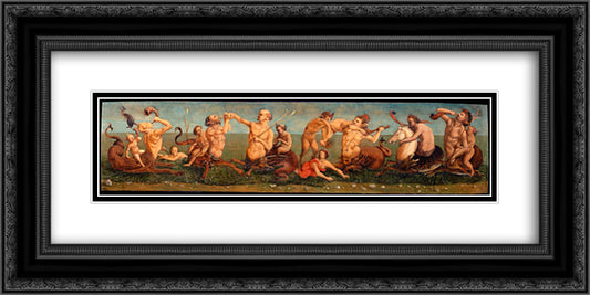 Tritons and Nereids 24x12 Black Ornate Wood Framed Art Print Poster with Double Matting by Cosimo, Piero di