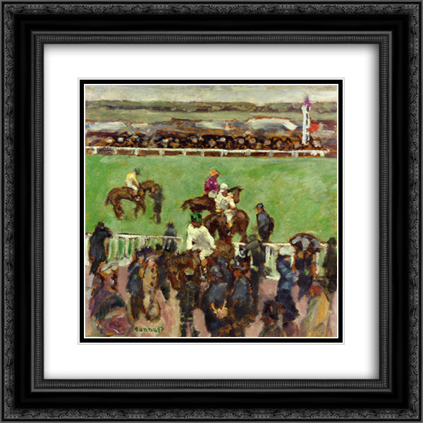 At the Races, Longchamp 20x20 Black Ornate Wood Framed Art Print Poster with Double Matting by Bonnard, Pierre