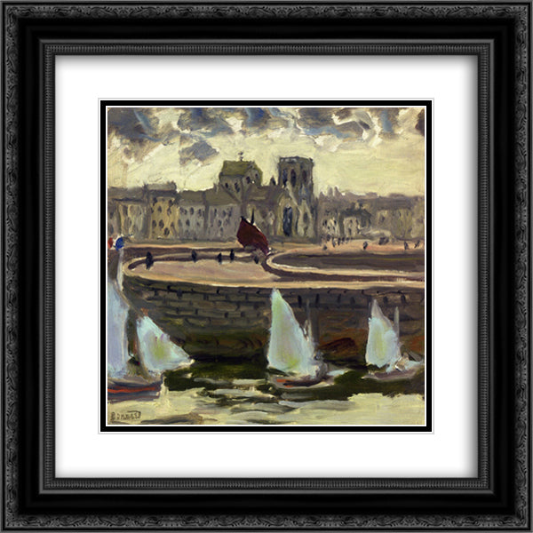 Boats in Port at Low Tide 20x20 Black Ornate Wood Framed Art Print Poster with Double Matting by Bonnard, Pierre