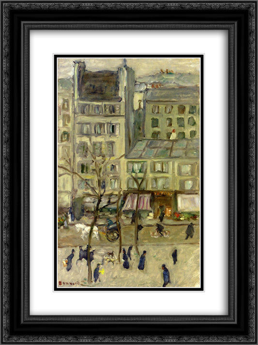 Boulevard des Batignolles 18x24 Black Ornate Wood Framed Art Print Poster with Double Matting by Bonnard, Pierre