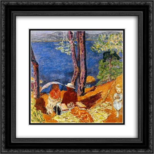 By the Sea, Under the Pines 20x20 Black Ornate Wood Framed Art Print Poster with Double Matting by Bonnard, Pierre