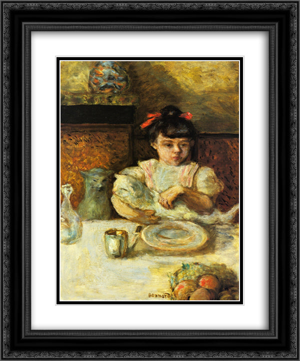 Child and Cats 20x24 Black Ornate Wood Framed Art Print Poster with Double Matting by Bonnard, Pierre