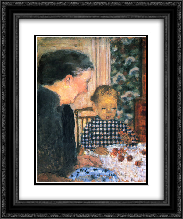 Child Eating Cherries 20x24 Black Ornate Wood Framed Art Print Poster with Double Matting by Bonnard, Pierre