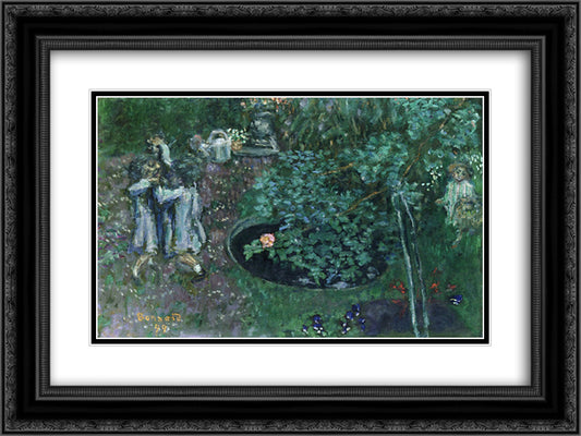 Children Playing in a Garden 24x18 Black Ornate Wood Framed Art Print Poster with Double Matting by Bonnard, Pierre