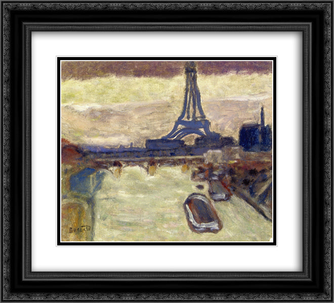 Eiffel Tower and The Seine 22x20 Black Ornate Wood Framed Art Print Poster with Double Matting by Bonnard, Pierre