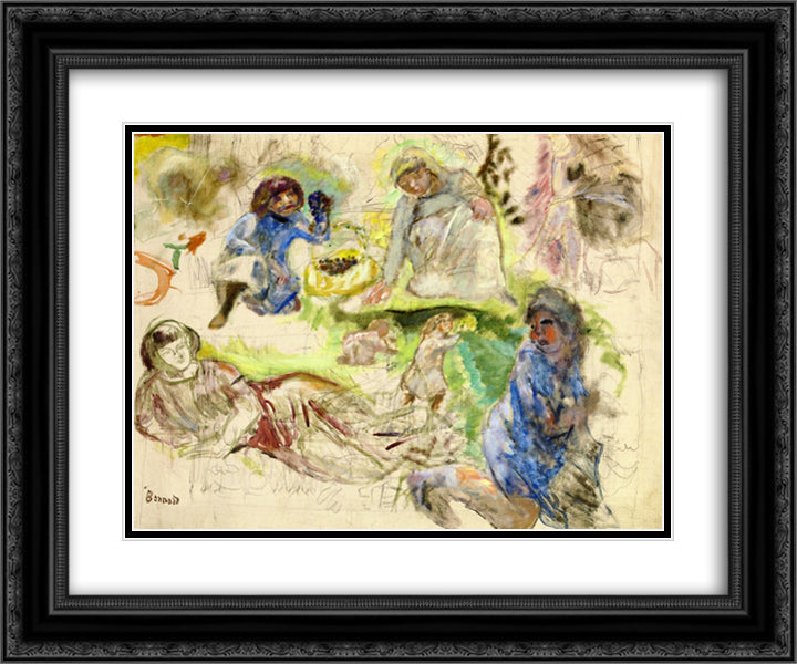 Figure Studies for Le Printemps 24x20 Black Ornate Wood Framed Art Print Poster with Double Matting by Bonnard, Pierre