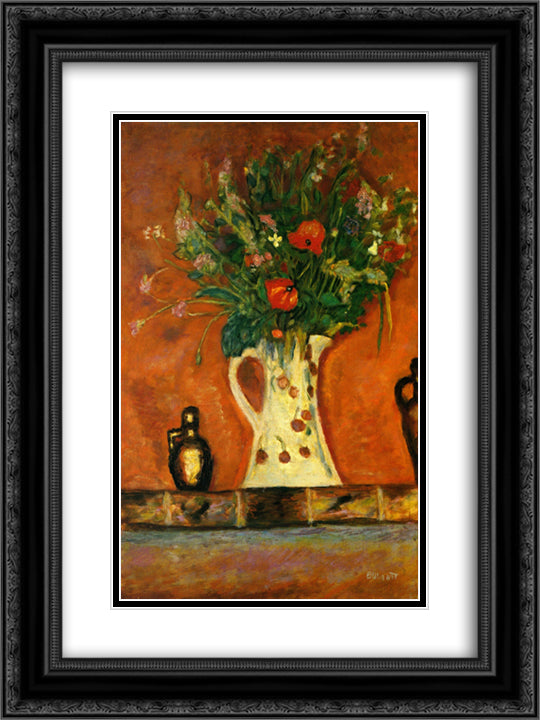 Flowers on a Mantlepiece 18x24 Black Ornate Wood Framed Art Print Poster with Double Matting by Bonnard, Pierre